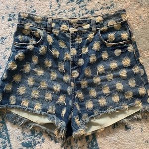Anthropologie polka dot high waist jean shorts